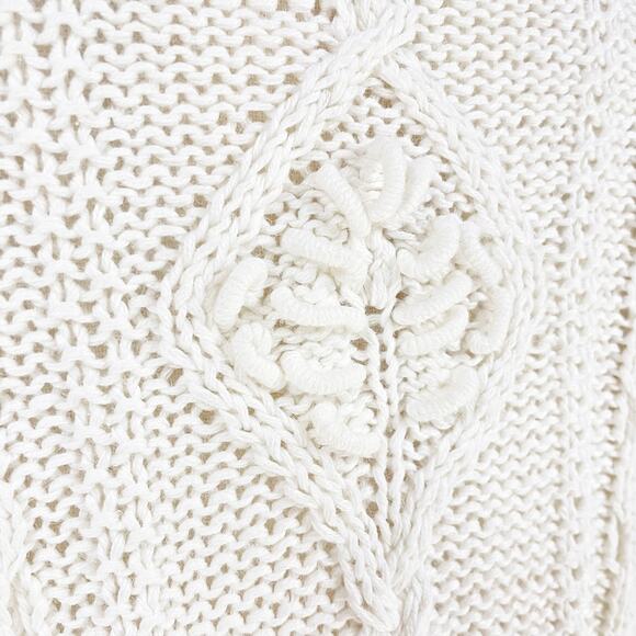 JENNIFER REED Vintage Hand Knit White Sweater w Real Fur Shoulder Accents Size S - Picture 9 of 11